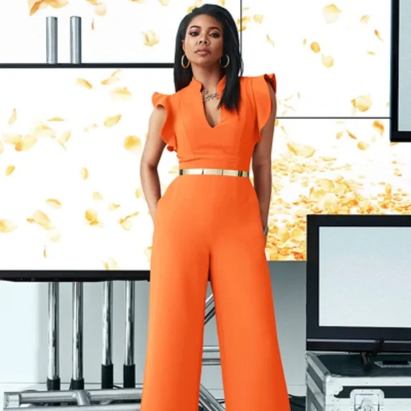 New York & Company BLUE  Ruffle Sleeve Jumpsuit - Picture 2 of 3